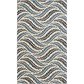 Linon Home Decor Products Leona Lemmie Bone and Blue 4'3" x 7'3" Area Rug