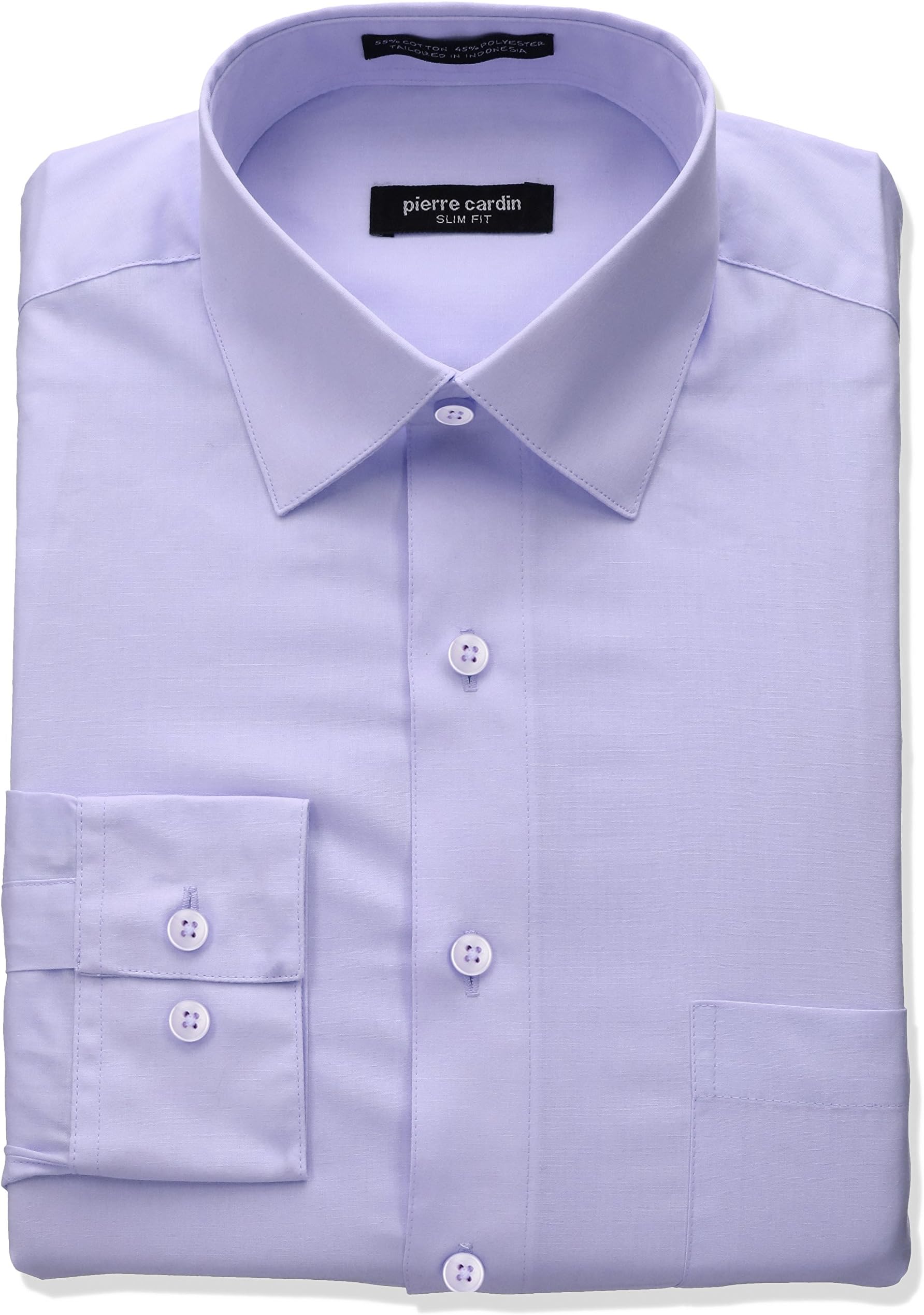 Pierre Cardin Men's Slim Fit Solid Broadcloth Semi Spread Collar Shirt