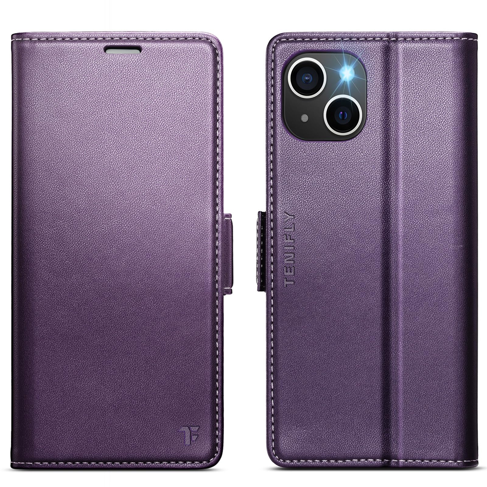 Photo 1 of Tenifly for iPhone 14 Case Wallet with RFID Blocking Card Holder, PU Leather Kickstand Protective Flip Phone Cover Fit for iPhone 14 6.1", Purple