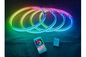 YDZWAVUI 8 Rolls - Double Side Quad Row 17.5" Wheel Lights Brightest LEDs RGB Dream Color Chasing Tire Rim Lighted Wheel Bluetooth + Remote Control