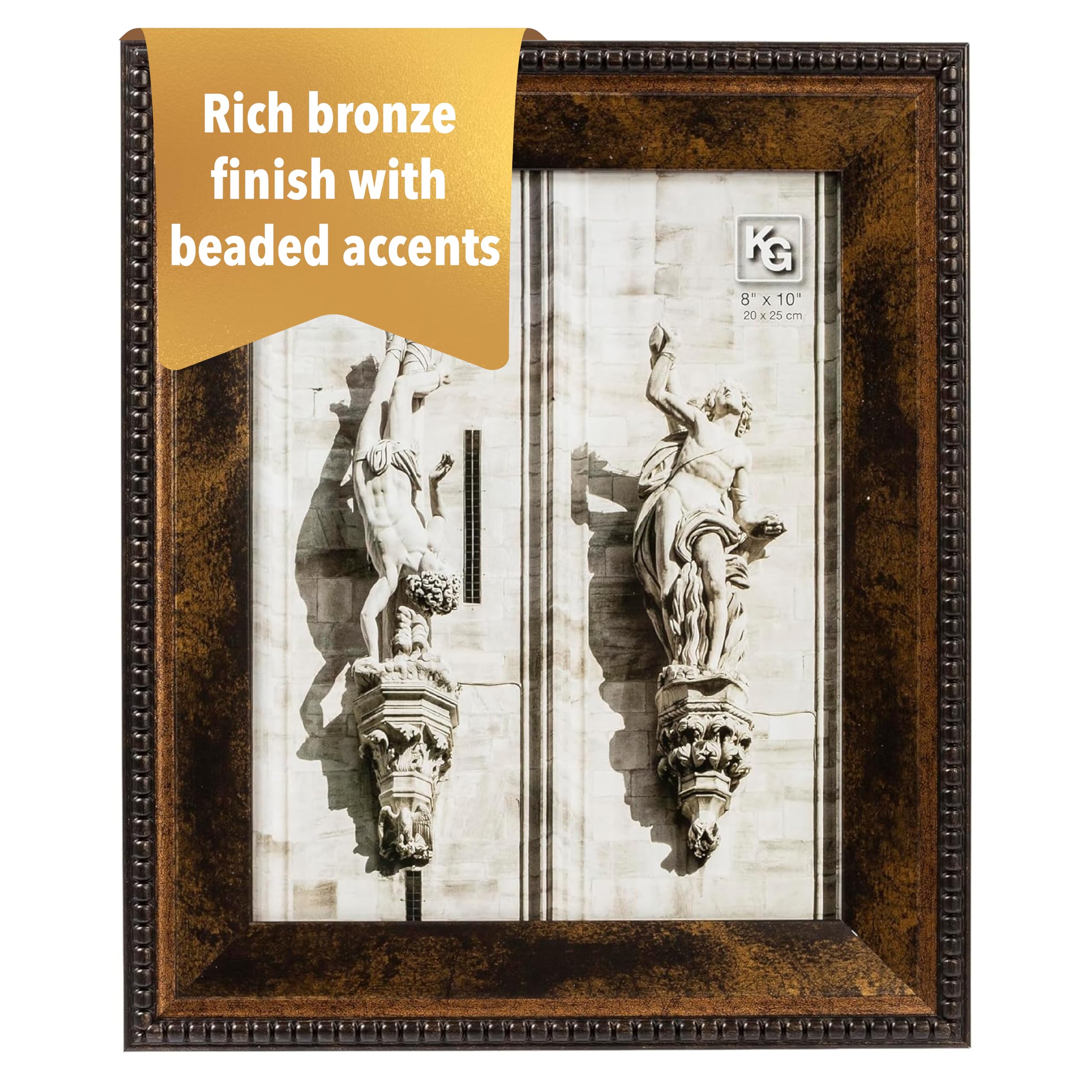 Kiera Grace Sydney Picture Frame, 10" x 12" Large Picture Frame, Holds an 8" x 10" Photo, Plastic Frame for Wall Hanging, Durable Frame with Easel for Photo Display, Antique Bronze