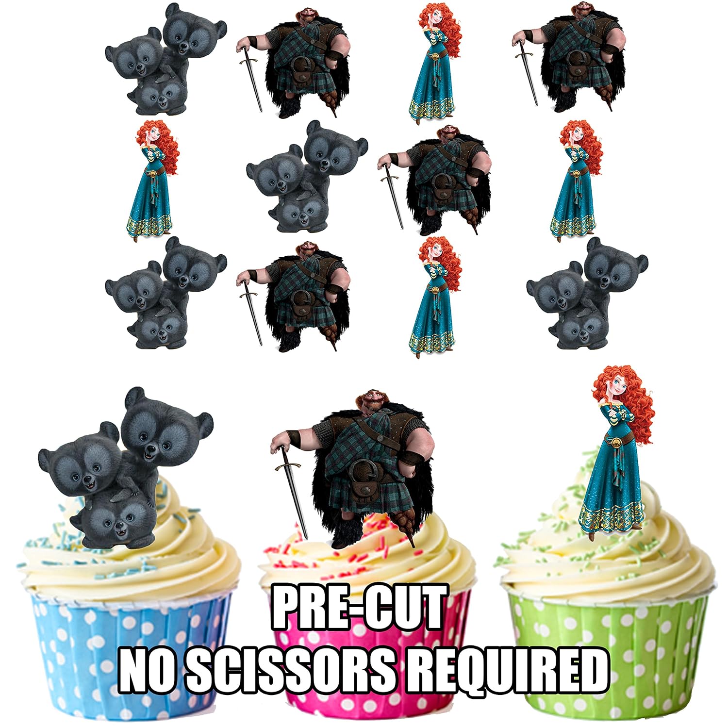 Napravi Rs Accessoires De Decoration De Gateau Decorations Et Accessoires De Fetes Merida Lot De 12 Decorations Predecoupees Comestibles Ak Giftshop Pour Gateau Theme Brave De Disney Cupcake