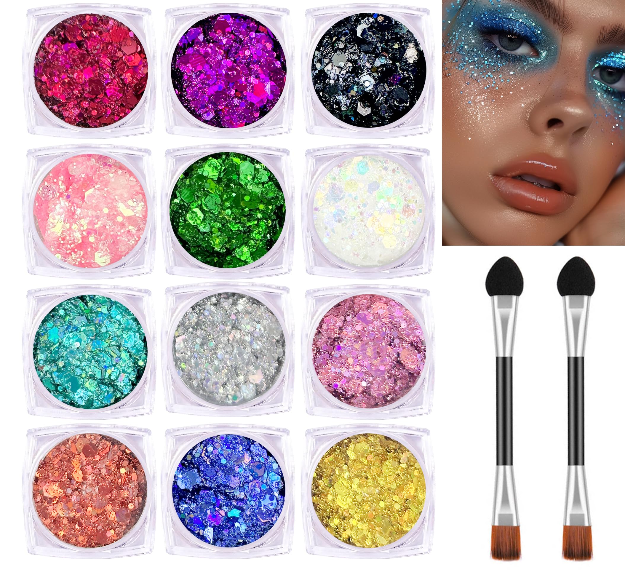 Yitla Body Glitter - 12 Color Chunky Festival Glitter for Face, Body, Hair DIY Art Party Makeup Decoration