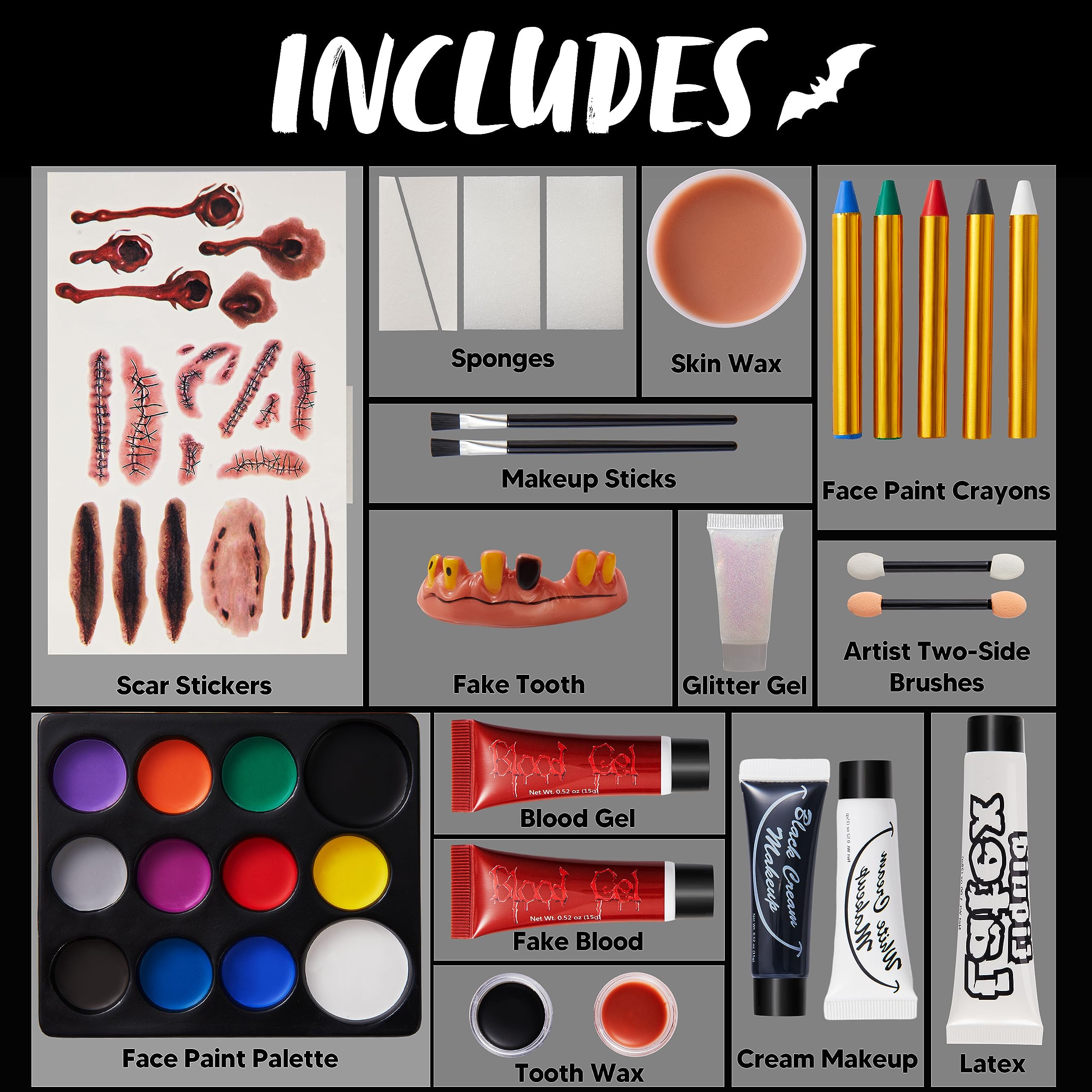 JOYIN Halloween Makeup Set Ultimate Family Party Pack All-in-one Easy On Set for Halloween Fake Blood Costume Party Supplies, Zombie Cosplay, Face Paint & Body Paint, Party Favors