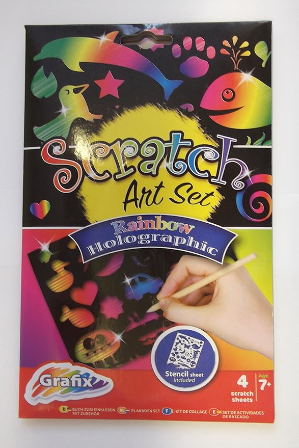 SCRATCH ART SET RAINBOW HOLOGRAPHIC GRAFIX BRAND KIDS CREATIVE FUN Amazon.co.uk Toys & Games