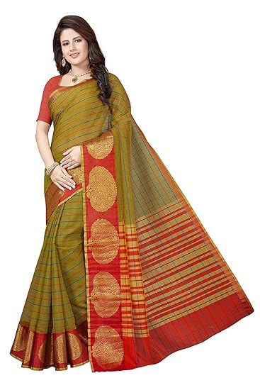 Womens Banarasi Cotton Silk Saree With Blouse Piece