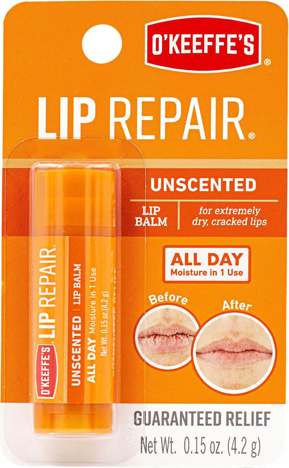 O'Keeffe's Lip Repair Unscented Lip Balm, 4.2g - for Extremely Dry Cracked Lips, Multicolor
