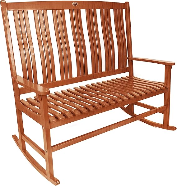 Double Rocker Wood Garden Bench Finish Natural Stain