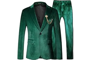 MAGE MALE Men's 2 Piece Velvet Suit One Button Tuxedo Slim Fit Luxurious Blazer Party Dinner Jacket & Pants