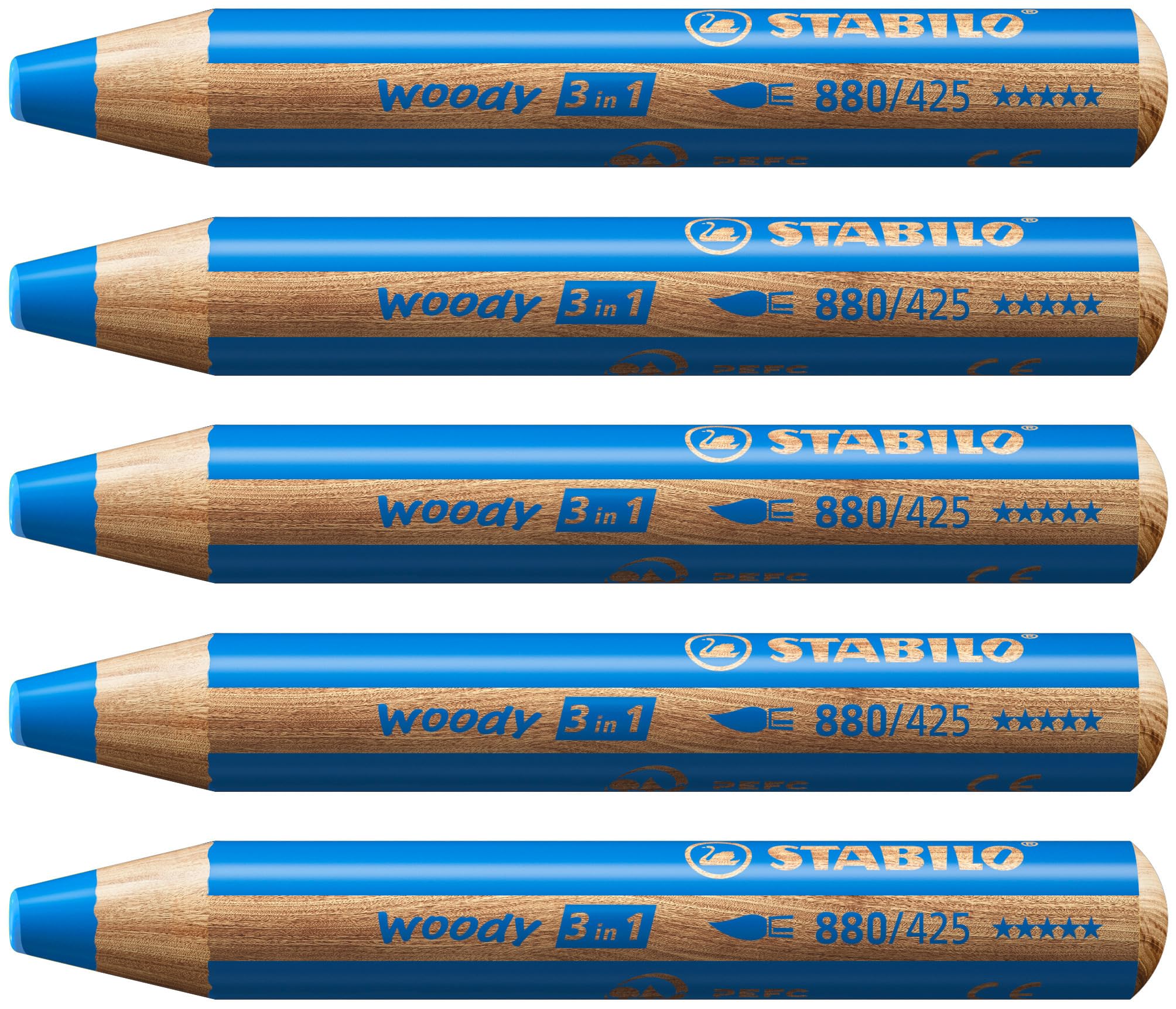STABILO woody 3-in-1 - Multi-Talented Pencil - Pack of 5 - Blue