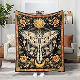 Lifeel Orange Moth Throw Blanket, Retro Boho Flower Butterfly Sun Moon Star Aesthetic Cozy Decor Nap Blankets Gift Sofa Bed Couch Chair or Dorm Throws 40×50 inches
