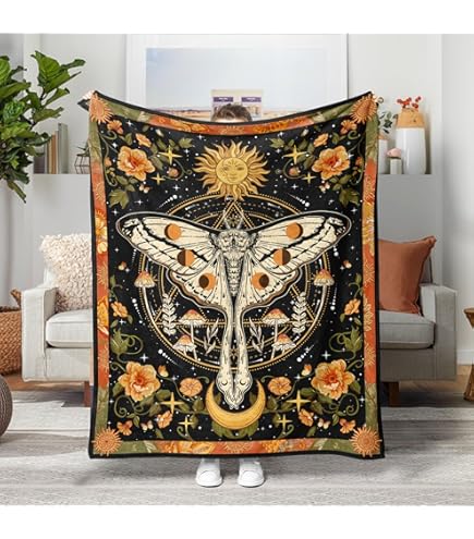GWJINGGGGG Raven And Moonlit Forest Flannel Blanket - Lightweight Soft Cozy Gifts Blankets Gothic Lovers Men Women Goth Mystical Throw Home Room Modern Hal