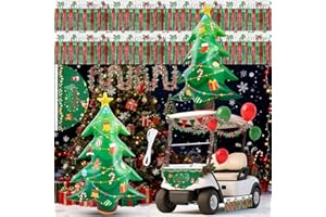 Hungdao 5ft Christmas Golf Cart Decoration Kit Christmas Inflatable Tree PVC Blow Ups Xmas Tree Fan Flag Tinsel Garlands Tinsel Streamers Reusable Outdoor Pool Floats Decoration for Parade Yard