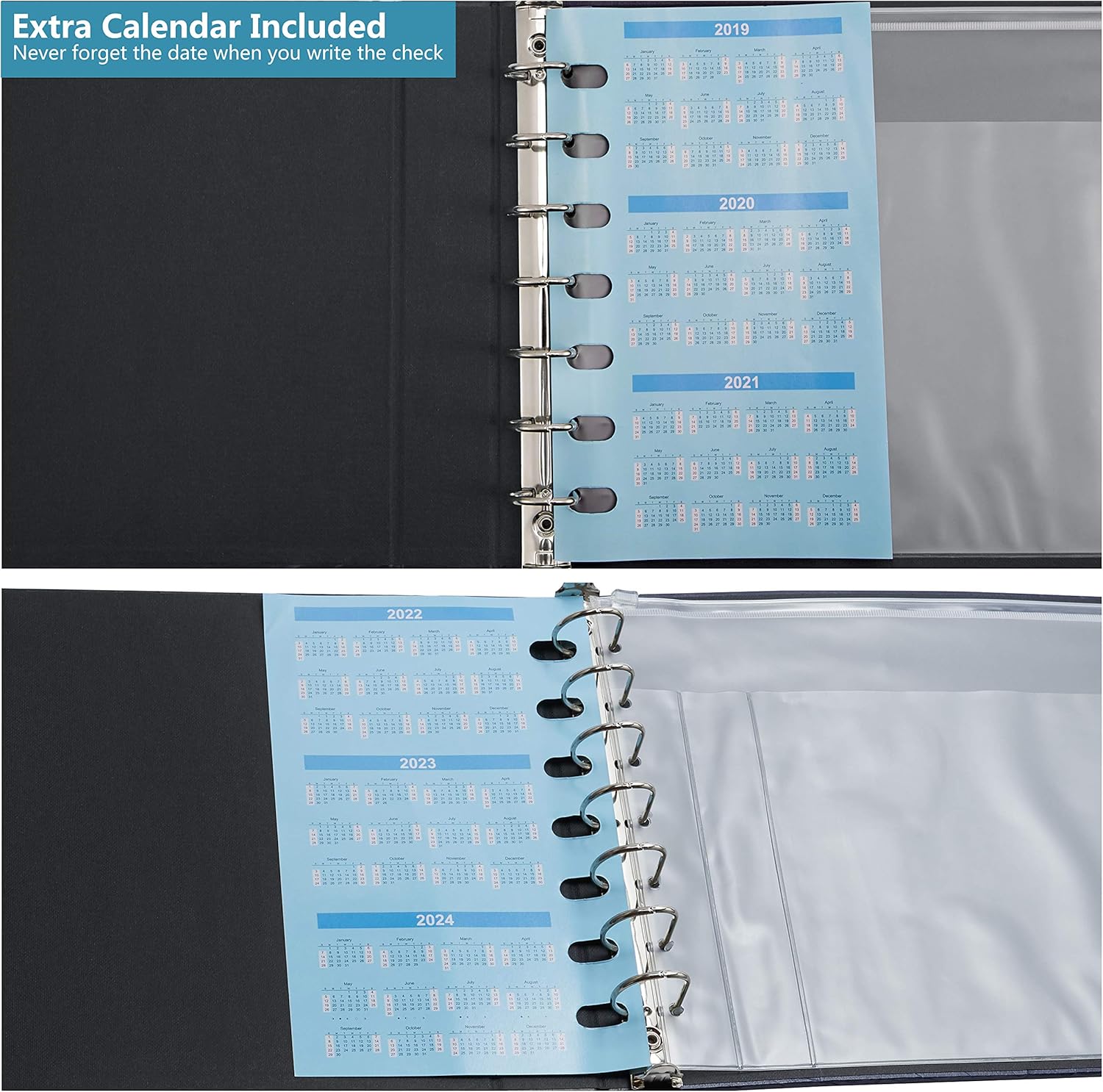 7 Ring Check Binder, 3-On-A-Page Business Checkbook Holder, 500 Checks Capacity, with 2019-2024 Calendar Organizer, Sleek Business Design [Dark Blue] : Office Products