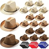 Zhanmai 18 Set Cowboy Hats and Bandanas Set - Straw Hats, Western Bandanas, Party Cowboy Costume Accessories