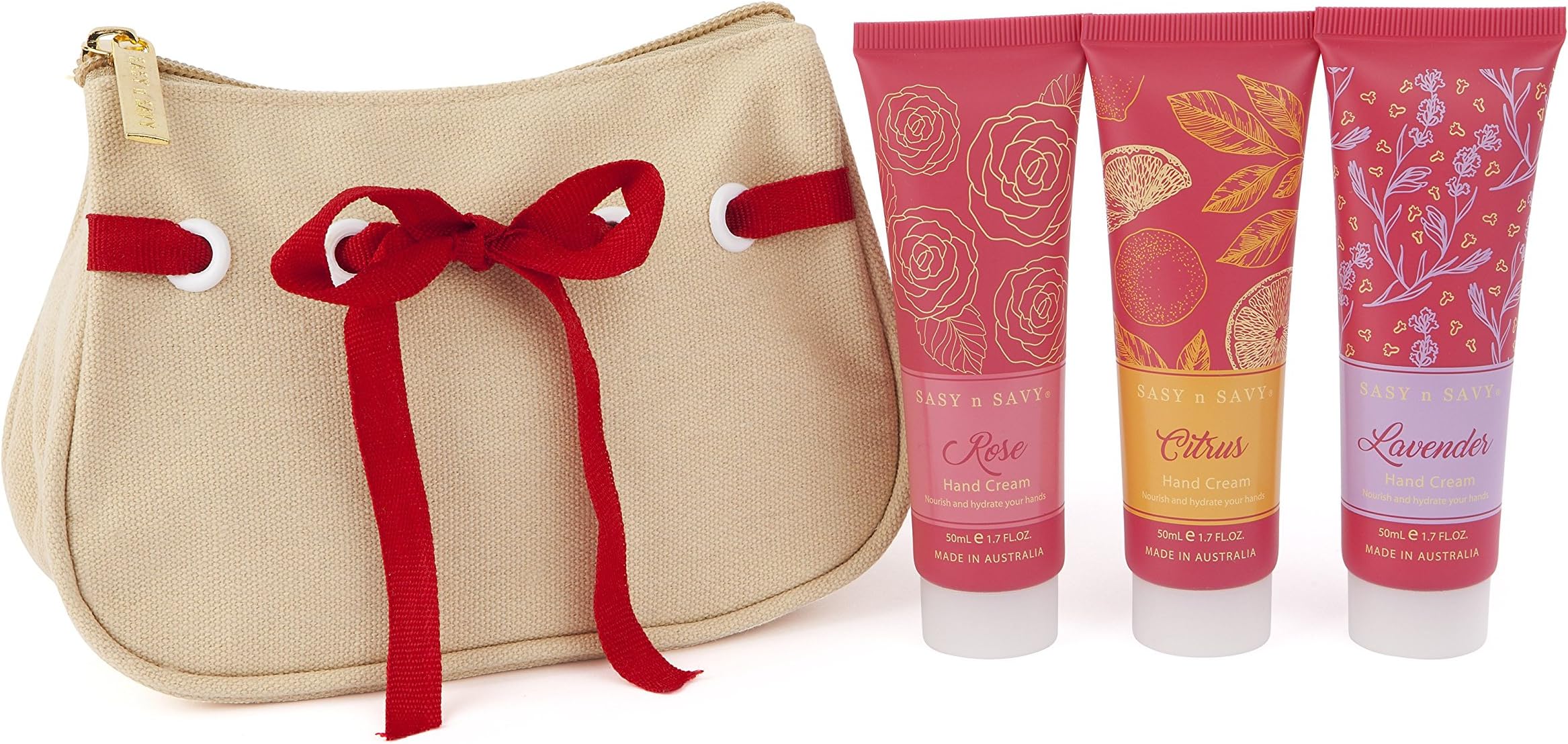 Sasy n Savy Trio Mini Hand Creams in Cosmetic Bag 50ml x 3