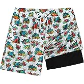Salakuu Mens Swim Trunks 7 Inch Inseam Board Shorts with Compression Liner Swimsuit Bathing Suit Quick Dry