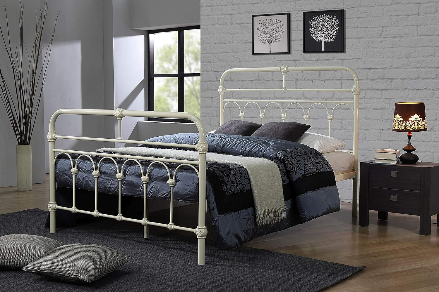 ROYALE COMFORT Louisa Double Metal Bed Frame Cream Hospital Style Small