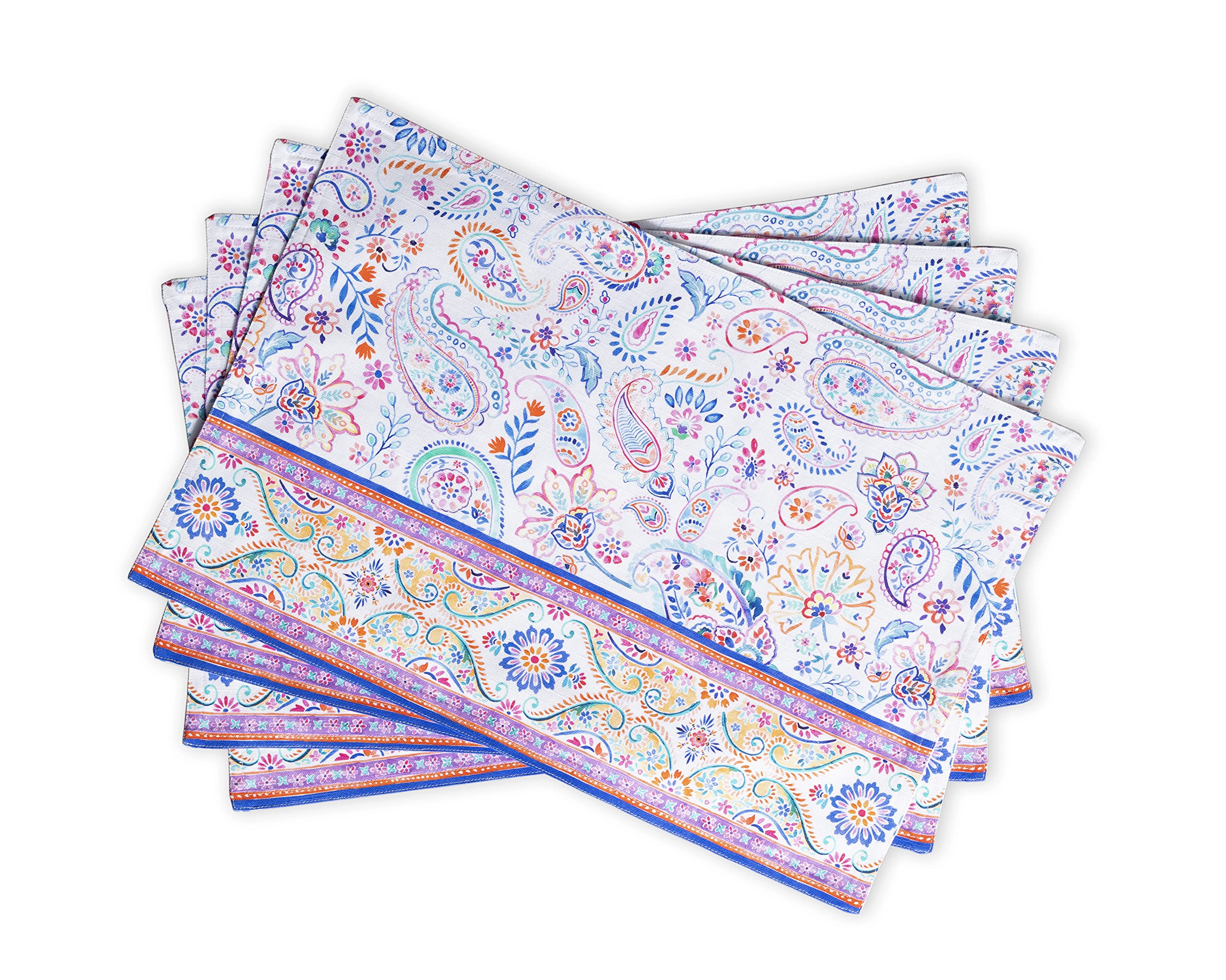 Maison d' Hermine Placemats Set of 4 100% Cotton Washable Reusable Table Mats for Home Kitchen Dining Party Wedding Restaurant Gifts for Mothers Day (Indian Floral, 33 CM x 48 CM)