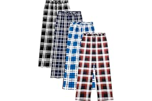 Cooraby Boys Plaid Pants with Pockets Elastic Waist Drawstring Printed Plaid Pants Christmas Plaid Pants for Boys Girls