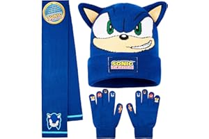 Sonic The Hedgehog 3 Pcs Winter Accessories with Gloves, Beanie Hat, Scarf Set for Boys, Winter Gear, Gamer Gifts for Boys