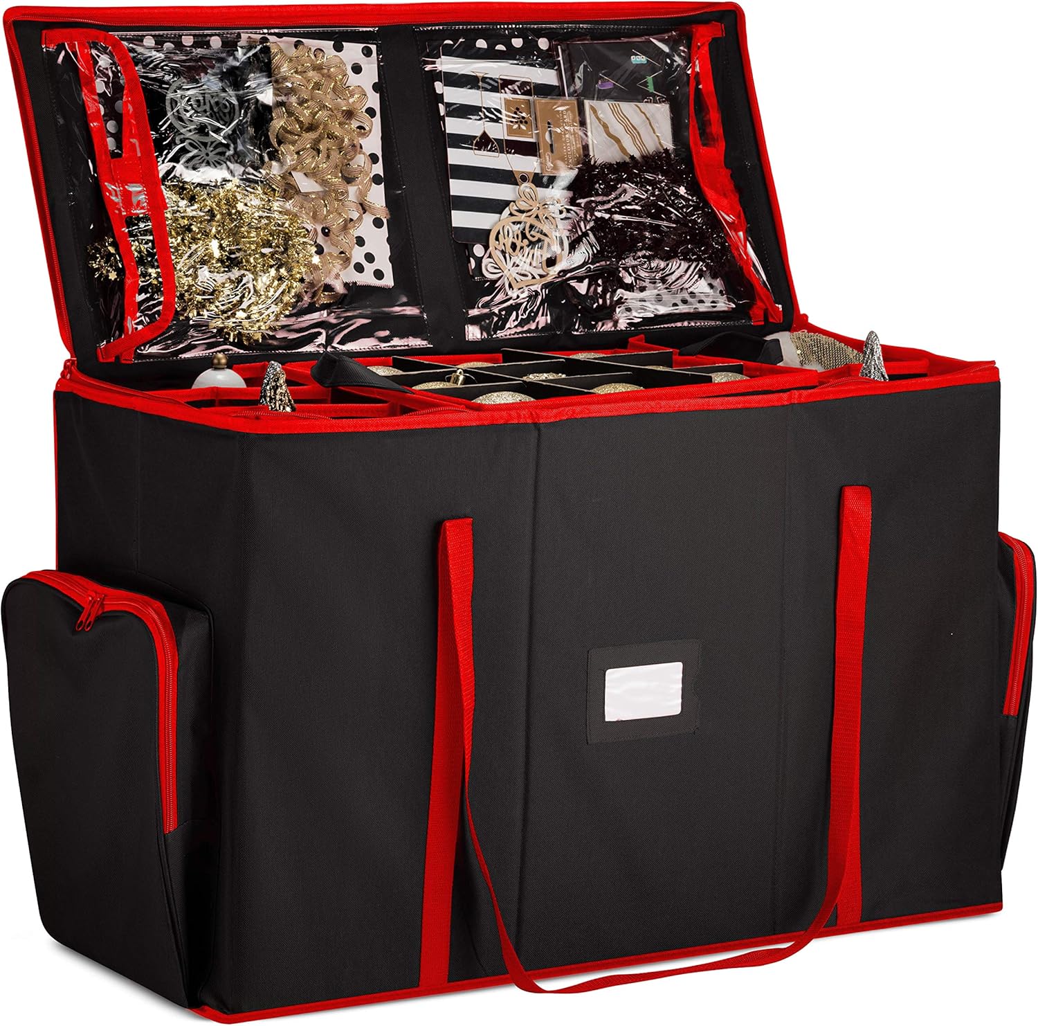 Holiday Décor Storage - ZOBER Super Rigid 2-in-1 Christmas Ornament Storage Box & Xmas Figurine Container (Black)