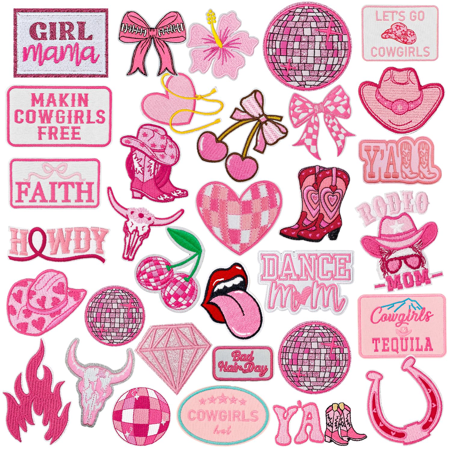 Photo 1 of 33PCS Cowgirl Iron On Patches Pink Western Embroidered Appliques for Trucker Hats Jackets Jeans Denim Backpacks Clothing Trendy No Sew Vintage Country Cute Girly Style DIY Decor Repair for Women Girls