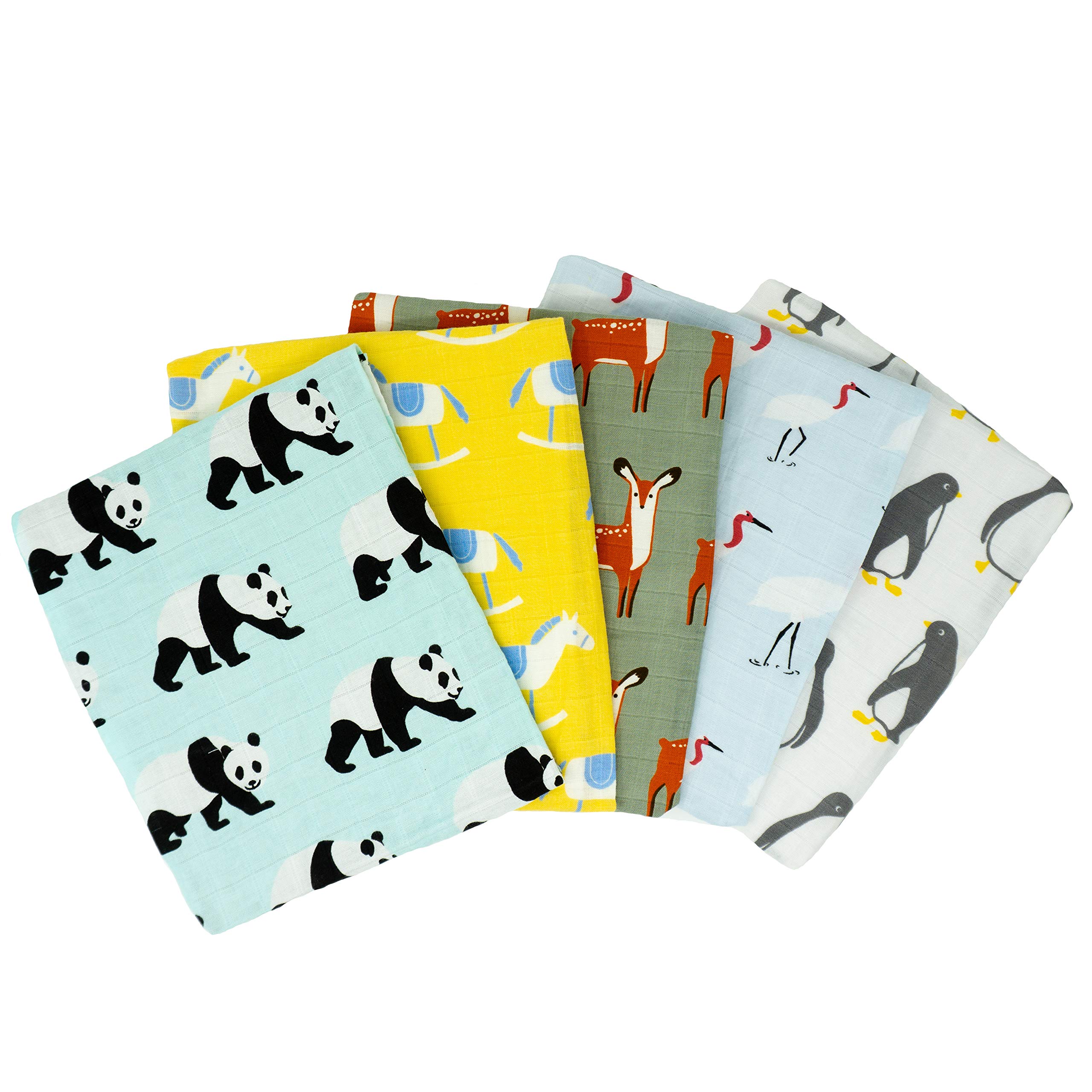 Tiny Alpaca Pack of 5 Organic Muslin Squares Baby Burp Cloths 60X60CM Rocking Horse Design