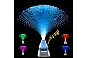 PLAYLEARN USA Playlearn 14” LED Fiber Optic Lamp with Wireless Speaker - USB/Rechargeable Battery Powered – Color Changing Base – Fiber Optic Light Sensory Lamp