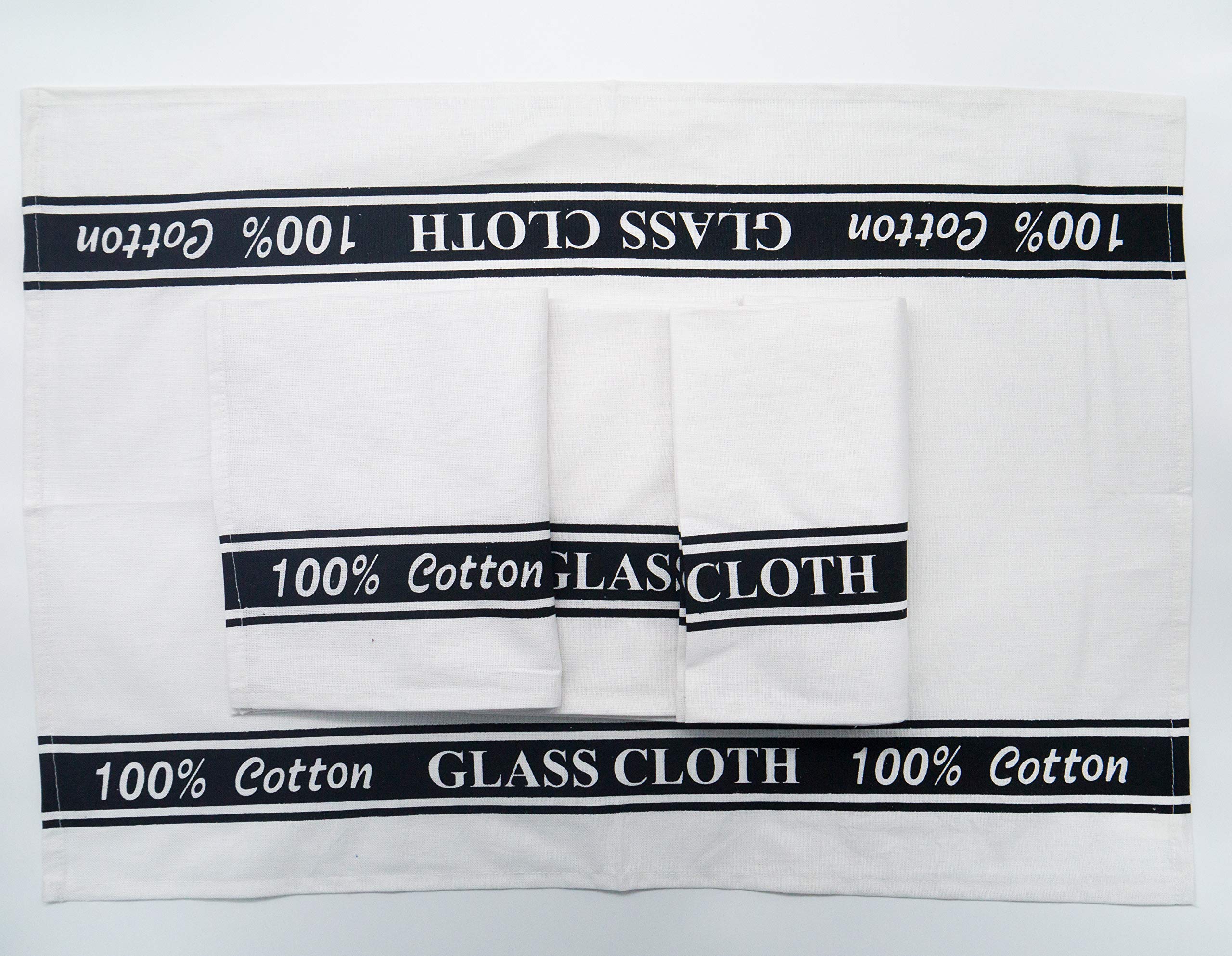 Lex's Linens Pack of 4 100% Cotton Glass Cloths/Glass Kitchen Towel/Glass Tea Towel/Catering Cloth/Bar Cloth (Black, 4)