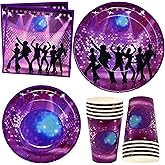 Gift Boutique 122 Pcs 70's Disco Party Supplies Set Paper Plate Cup Napkin for Disco Ball Dance Skates Hip Hop Rock & Roll Birthday Disposable Dinnerware Serves 24