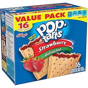 Kellogg's, Pop Tarts, Unfrosted Strawberry Toaster Pastries, 16 Count, 29.3oz Box (Pack of 2)