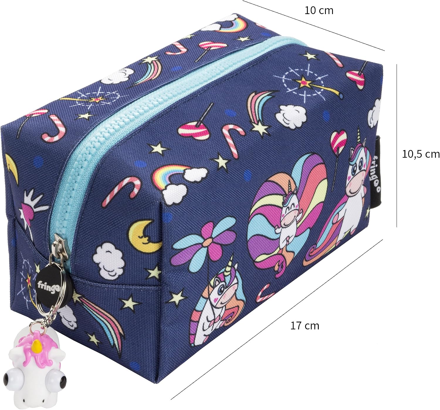 Fringoo® Large Square Pencil Case for Kids Stationery Pouch with Eye Popper Zip Puller (Believe in Unicorns) - Image 4