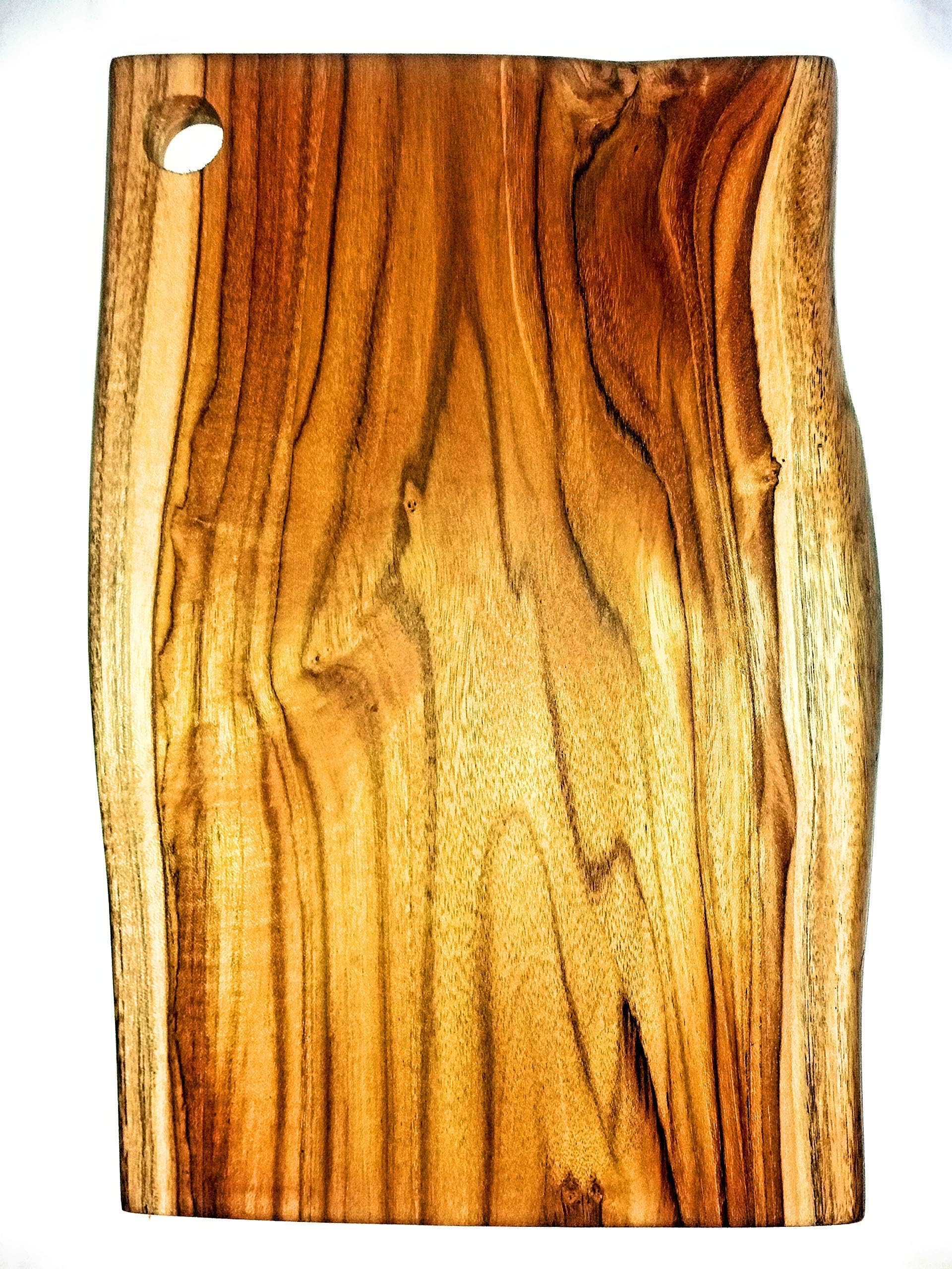 Ecowood Costa Rica Teak Wood Cutting Board For Kitchen. Luxury 1 Single Wood Slab, No Glue, Natural Live Edge. Small(14.5x8 Inches)