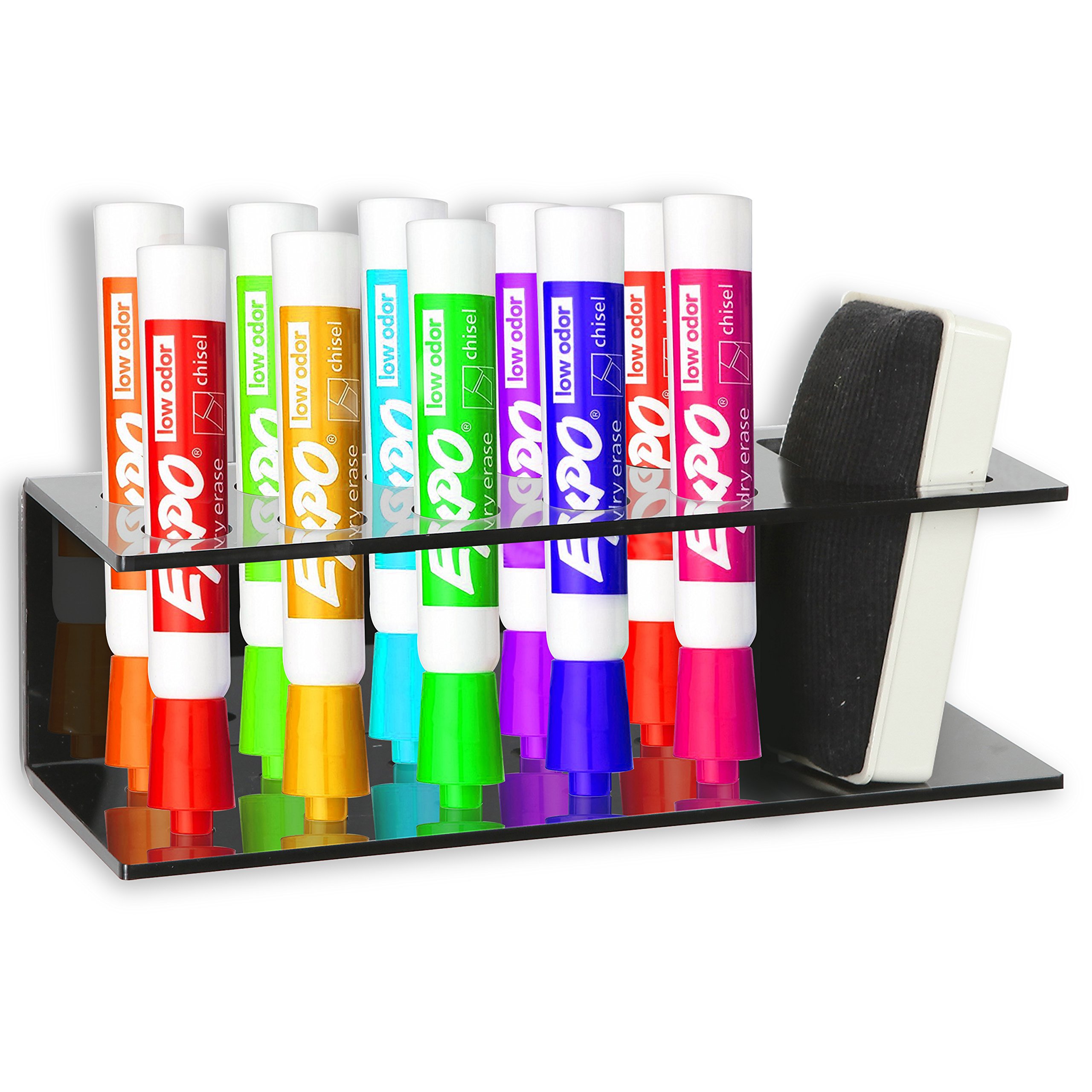 Black Acrylic Wall Mountable 10 Slot Dry Erase Marker & Eraser Holder Organizer Rack MyGift