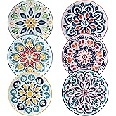 LEHAHA Porcelain Appetizer Plates Set of 6, 6 Inch Small Ceramic Dessert Plates, 6-Piece Floral Round Plates for Salad, Appetizer, Snack, Microwave & Dishwasher Safe