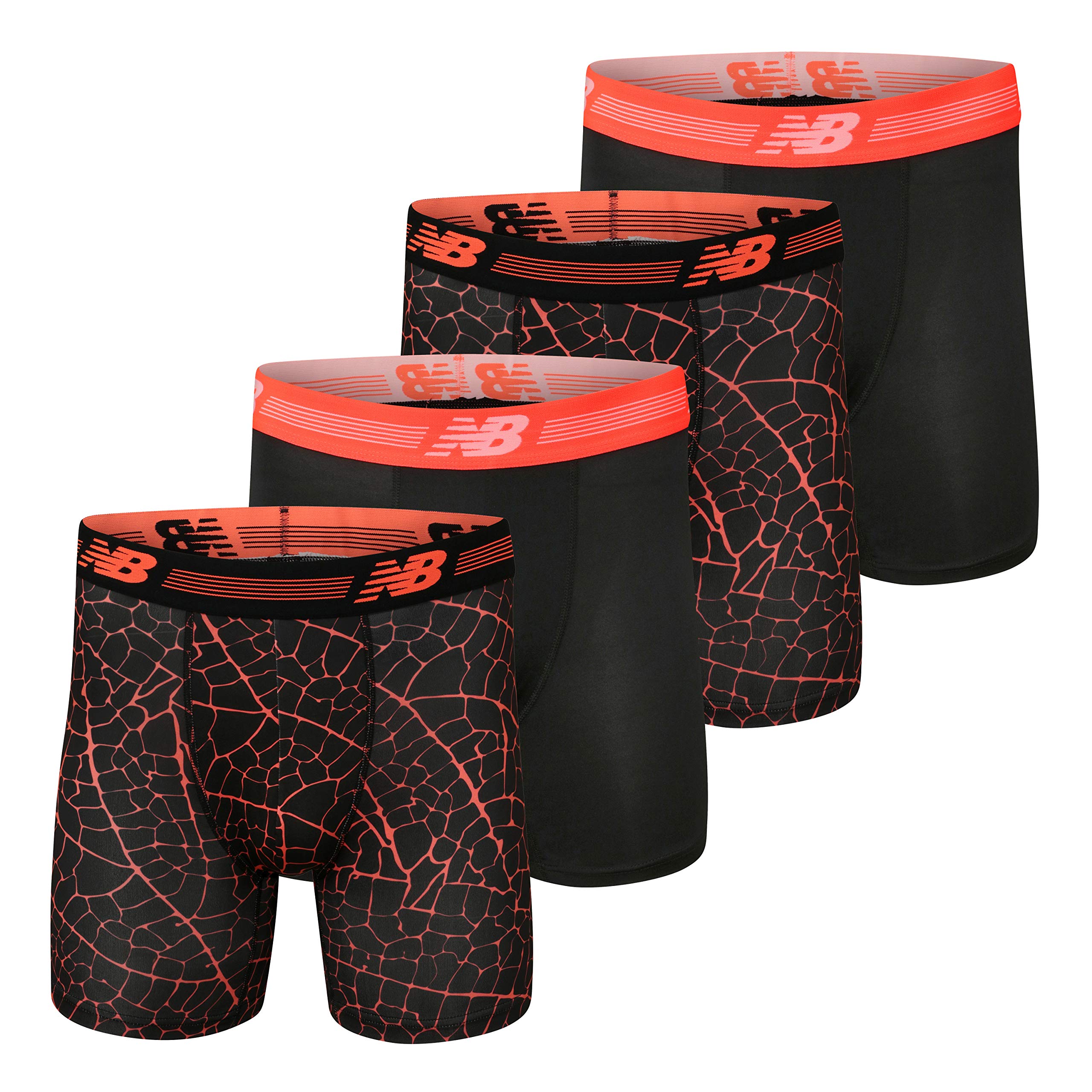 Photo 1 of New Balance Men's Standard Performance 6" NO Fly Boxer Brief (4-Pack), Dragonfly/Black (Drg)/Dragonfly/Black (Dr, Small