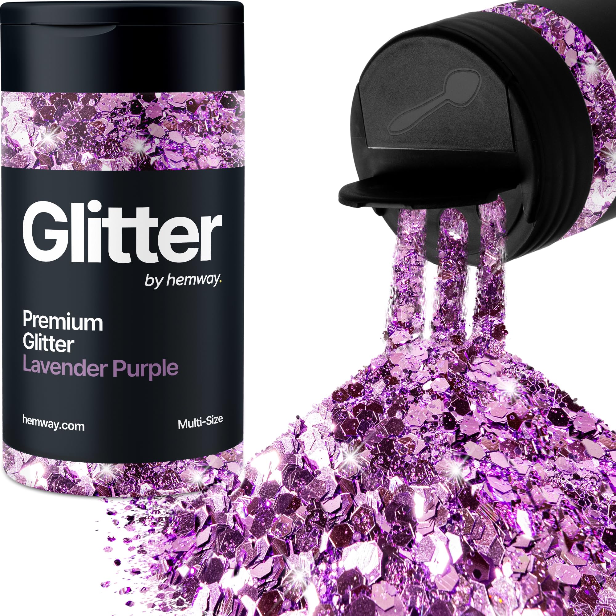 Hemway Lavender Purple Glitter Shaker, 120g Multi Size Glitter for Crafts Metallic Flake Sequins for Resin & Epoxy Crafts for Decorating, Halloween, Christmas, Nail, Face, Bunting, Art, Pots