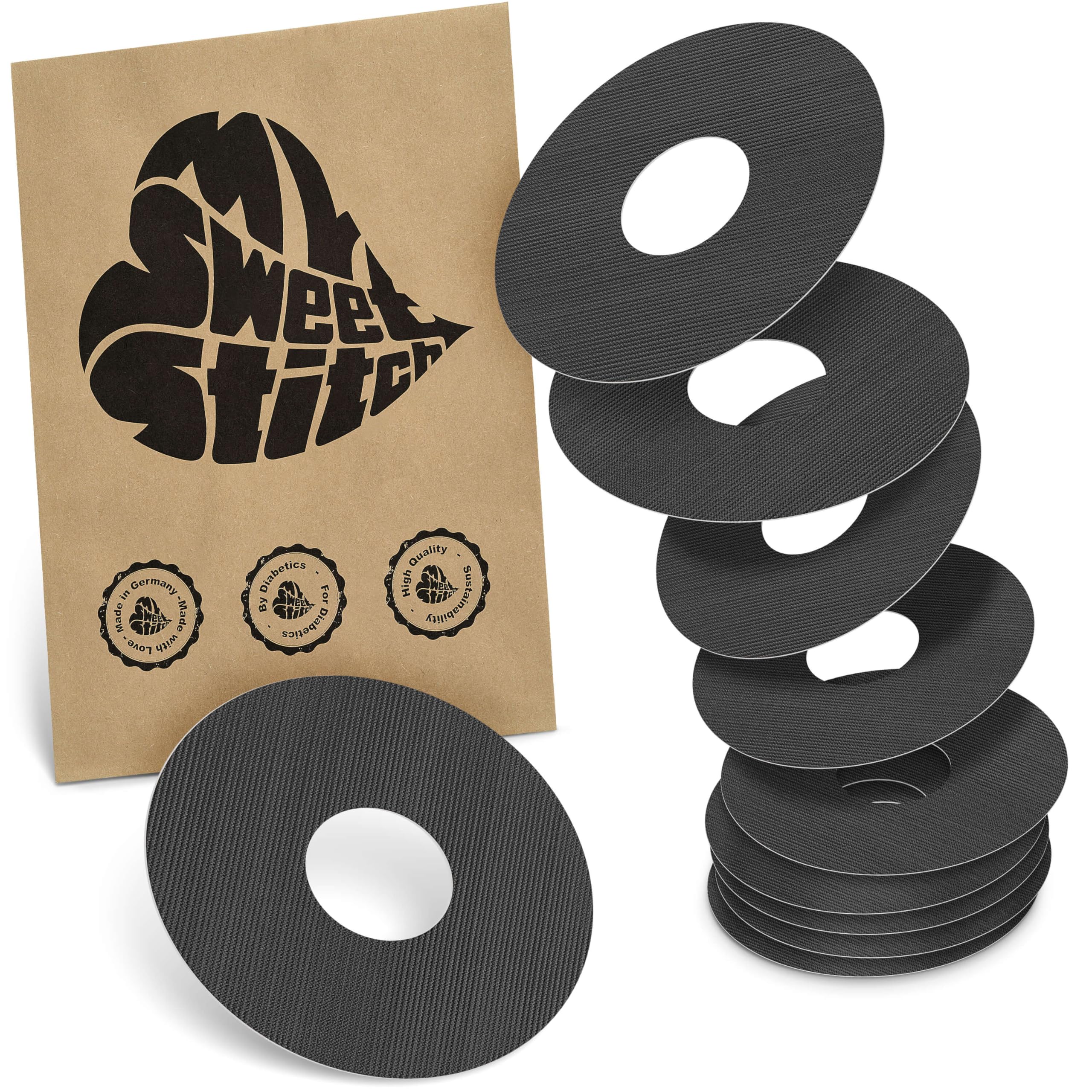 MySweetStitch - 10 x Freestyle Libre 3 Round Patches, Ring Patch Ø 60mm, Inner Ø 20mm, Waterproof, Breathable, Skin-Friendly, Made in Germany, Black