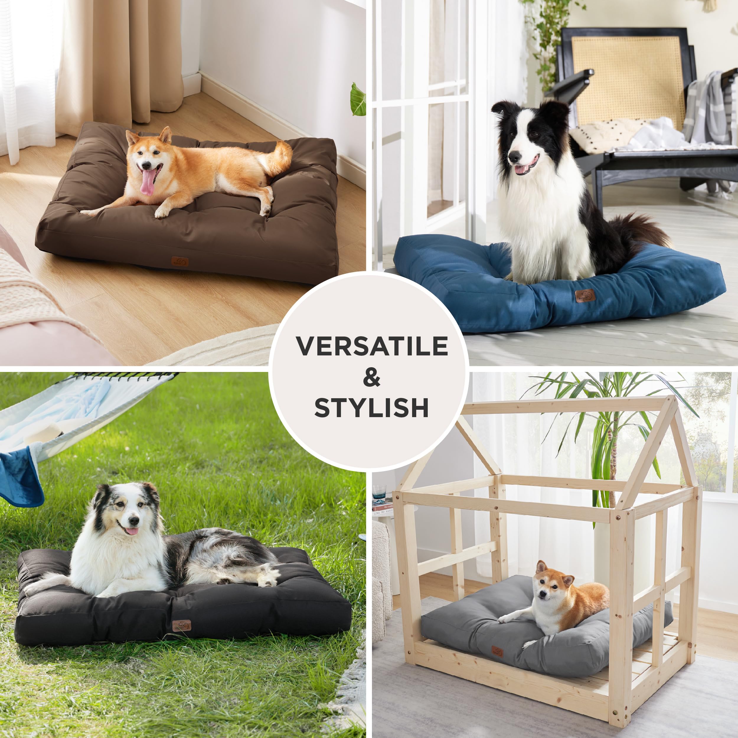 BEDSURE Hundekissen Grosse Hunde waschbar - 111x89cm hundematratze XXL für große, mittelgroße Hunde Outdoor gepolstert Hundematte braun in 10cm Höhe 4