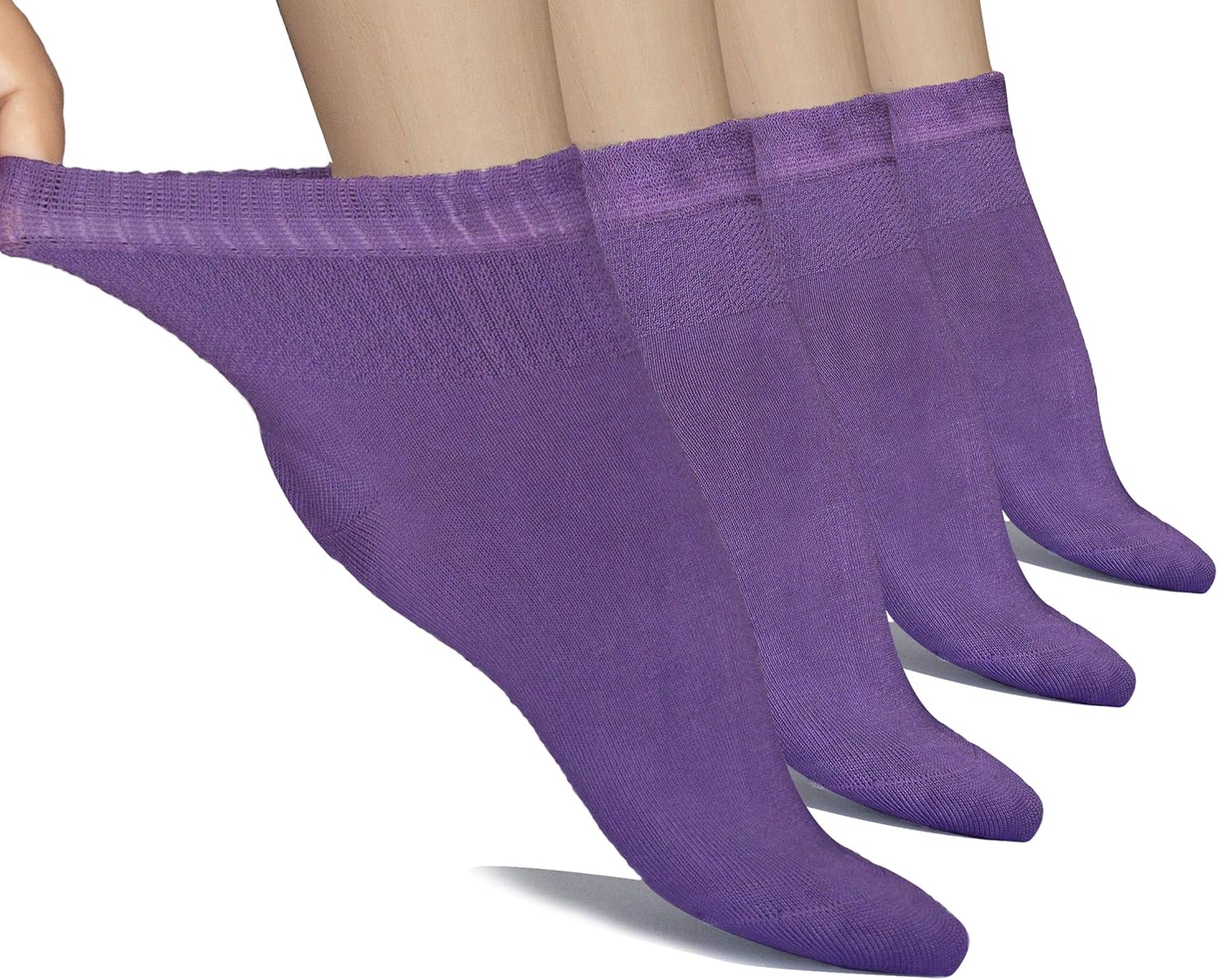Hugh Ugoli Women's Loose Diabetic Ankle Socks, Bamboo, Wide, Thin, Seamless Toe and Non-Binding Top, 4 Pairs: Clothing