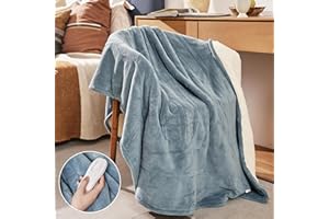 Couverture chauffante de 127 × 152 cm - Jeté de lit chauffant doux et confortable à 5 niveaux de température avec arrêt autom