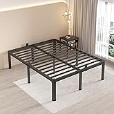 MAF 18 Inch Queen Bed Frames with Round Corner Legs Mattress Slide Stopper No Box Spring Needed Heavy Duty Metal Platform Bed Frame Under-Bed Storage Space, 3000 LBS Steel Slats Support