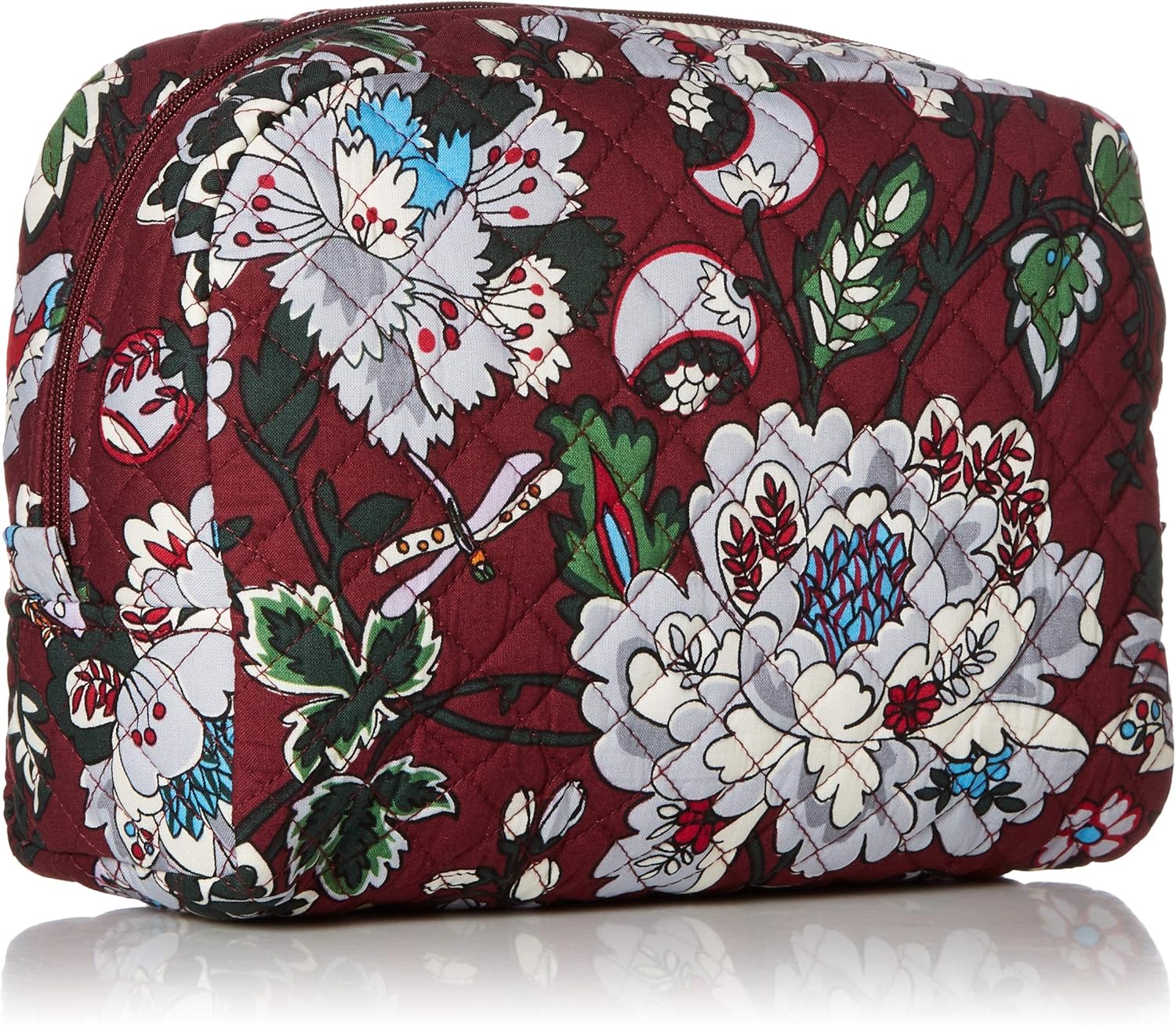 Vera Bradley Women's Signature Cotton Large Cosmetic Makeup Bag, Bordeaux Blooms, One Size: Clothing