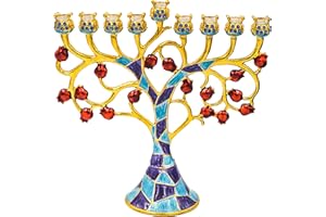 The Dreidel Company Hand Painted Pomegranate Menorah Menorah Jeweled and Gold Plated Tree with Red Flowers Mosaic Jeweled & Gold Plated Tree with Red Pomegranate