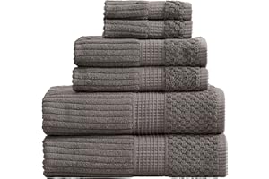 Springtree Home 100% Cotton Towel Set 6 Piece Set | Super Soft & Absorbent Quick-Dry 2 Bath Towels 2 Hand Towels & 2 Washcloths |Textured and Durable Cotton | Krista Collection (Charcoal)