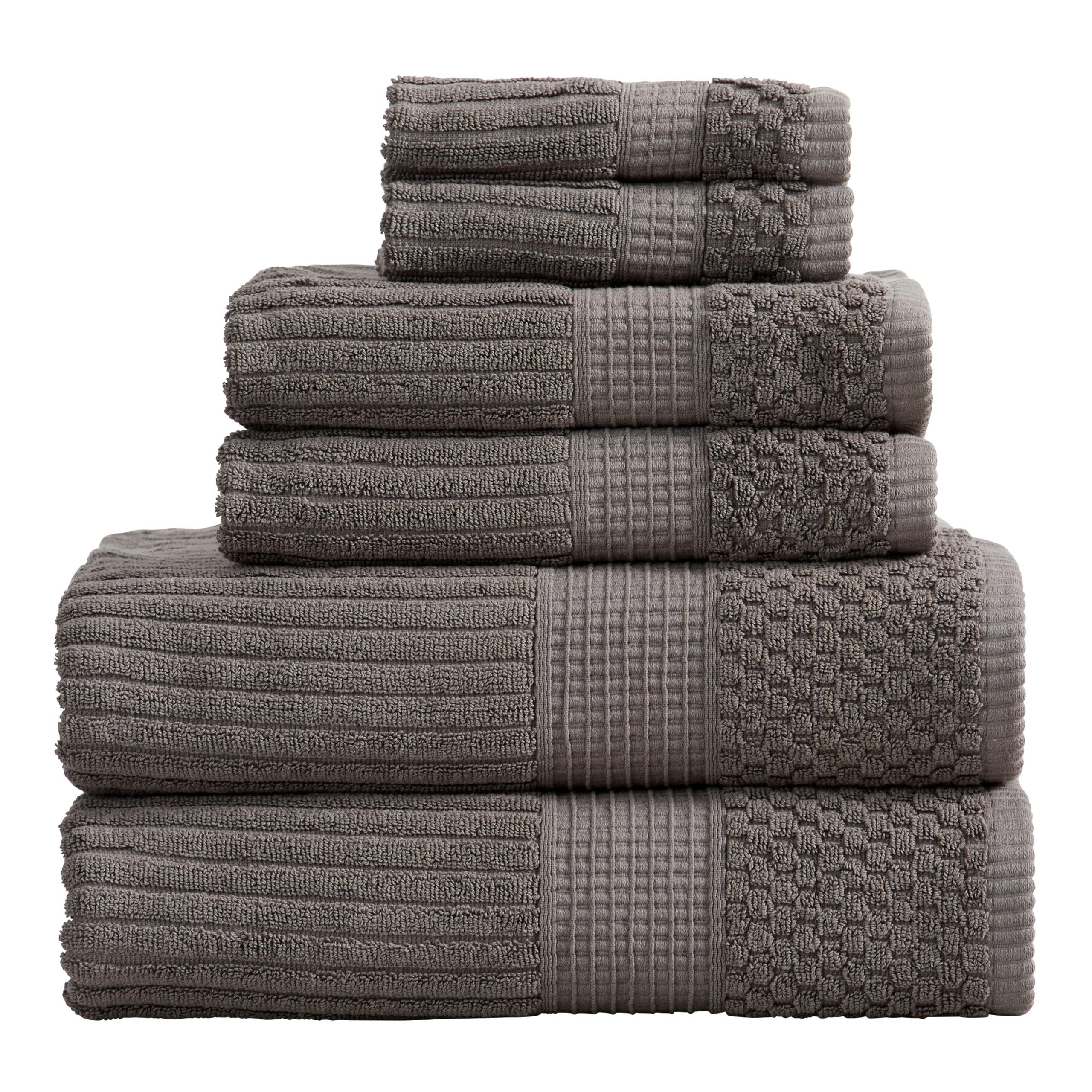 Springtree Home 100% Cotton Bath Towel Set | 6 Piece Set | Absorbent & Quick-Dry Bath Towels | Textured and Durable Cotton | Krista Collection - Charcoal