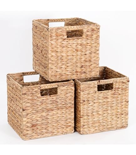 Amazon.com: 10.5x10.5 Water Hyacinth Storage Baskets, Collapsible