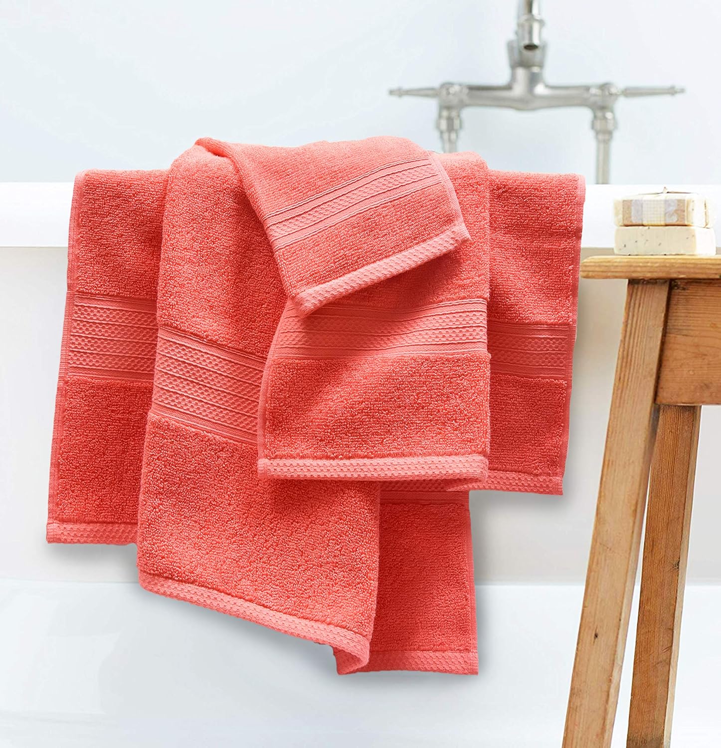 GLAMBURG 6 Piece Towel Set, 100% Combed Cotton - 2 Bath Towels, 2 Hand Towels, 2 Wash Cloths - 600 GSM Luxury Hotel Quality Ultra Soft Highly Absorbent Towel Set for Bathroom - Burgundy: Home & Kitchen