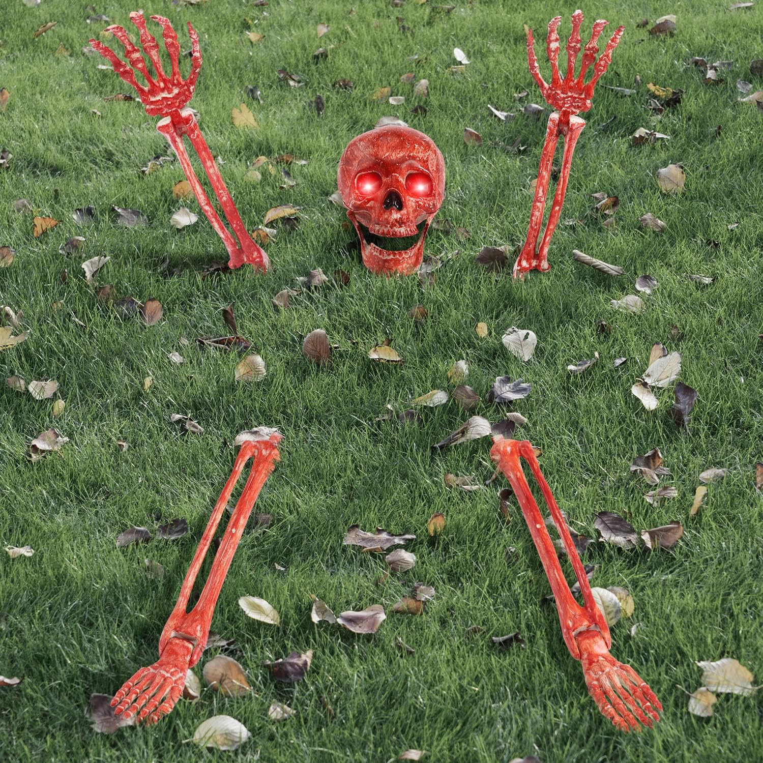 Decorative Garden Stakes - HOLYFUN Halloween Skeletons Stakes Decorations, Realistic Life Size Skeleton Bones and Skull for Outdoor Yard Lawn Garden Halloween Party Graveyard Décor